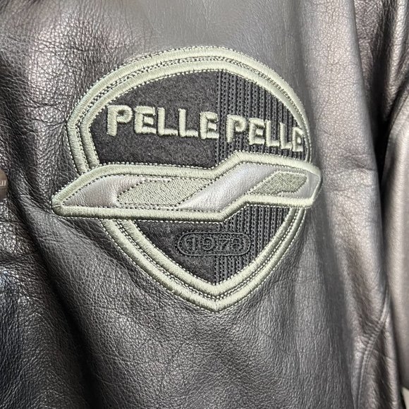 PELLE PELLE Marc Buchanan grey black embellished leather bomber jacket 42 - Picture 11 of 16